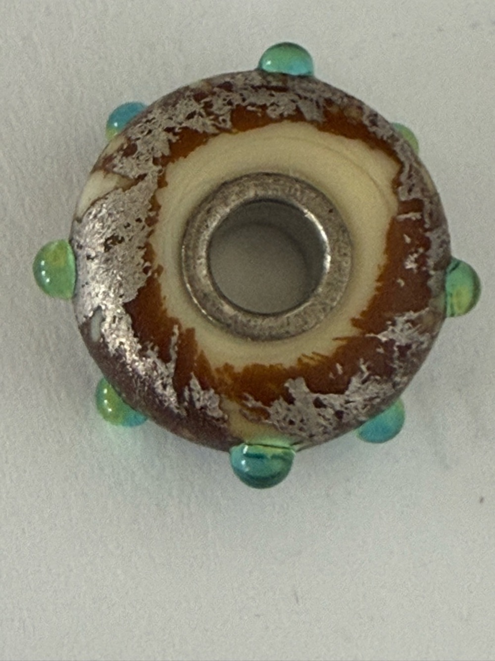 Brown and Turquoise Glass Bead Bracelet Charm - Picture 3 of 4